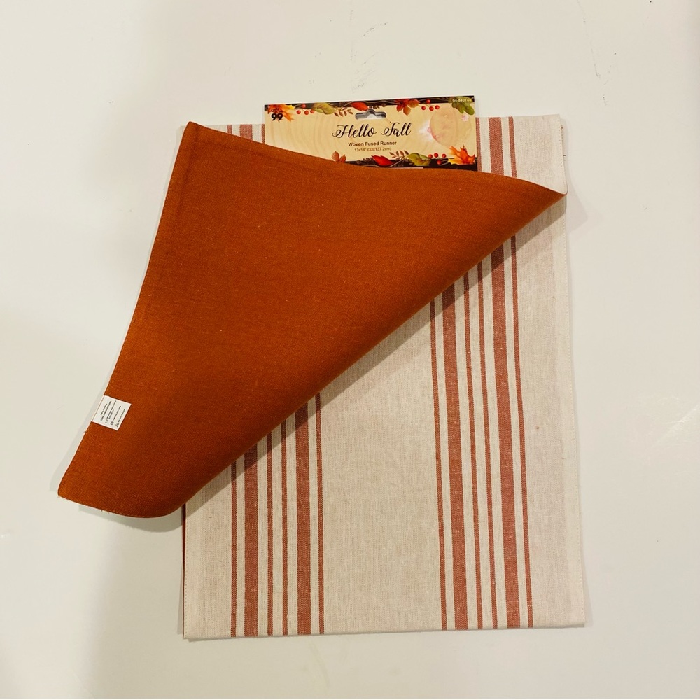 Fall Table Runner Reversible Woven Fused Cotton13”x54” - Picture 4 of 9